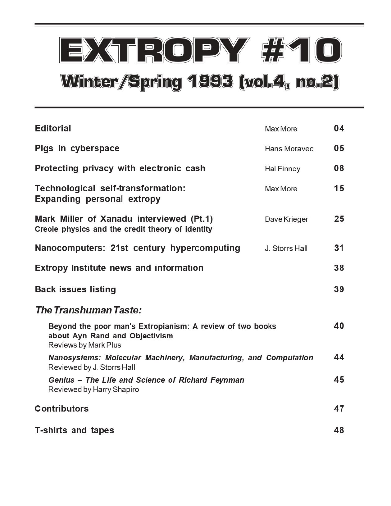 Extropy Issue 10 cover