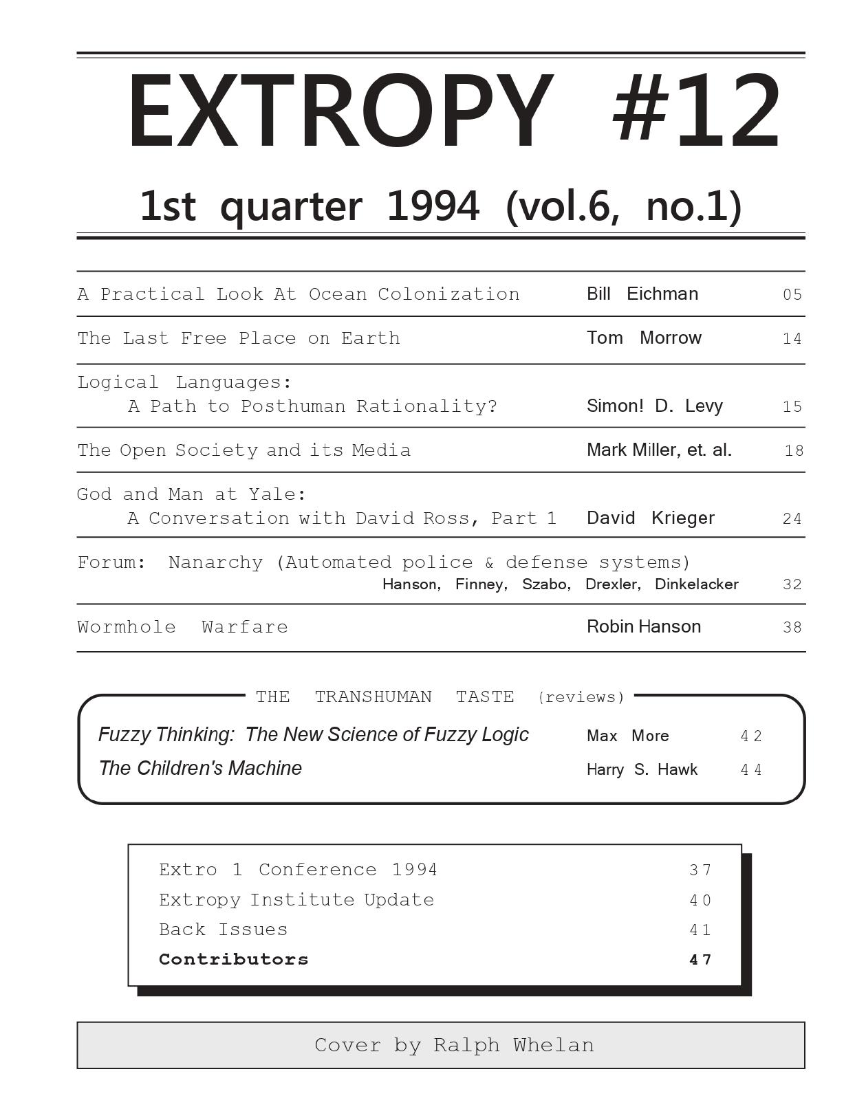 Extropy Issue 12 cover