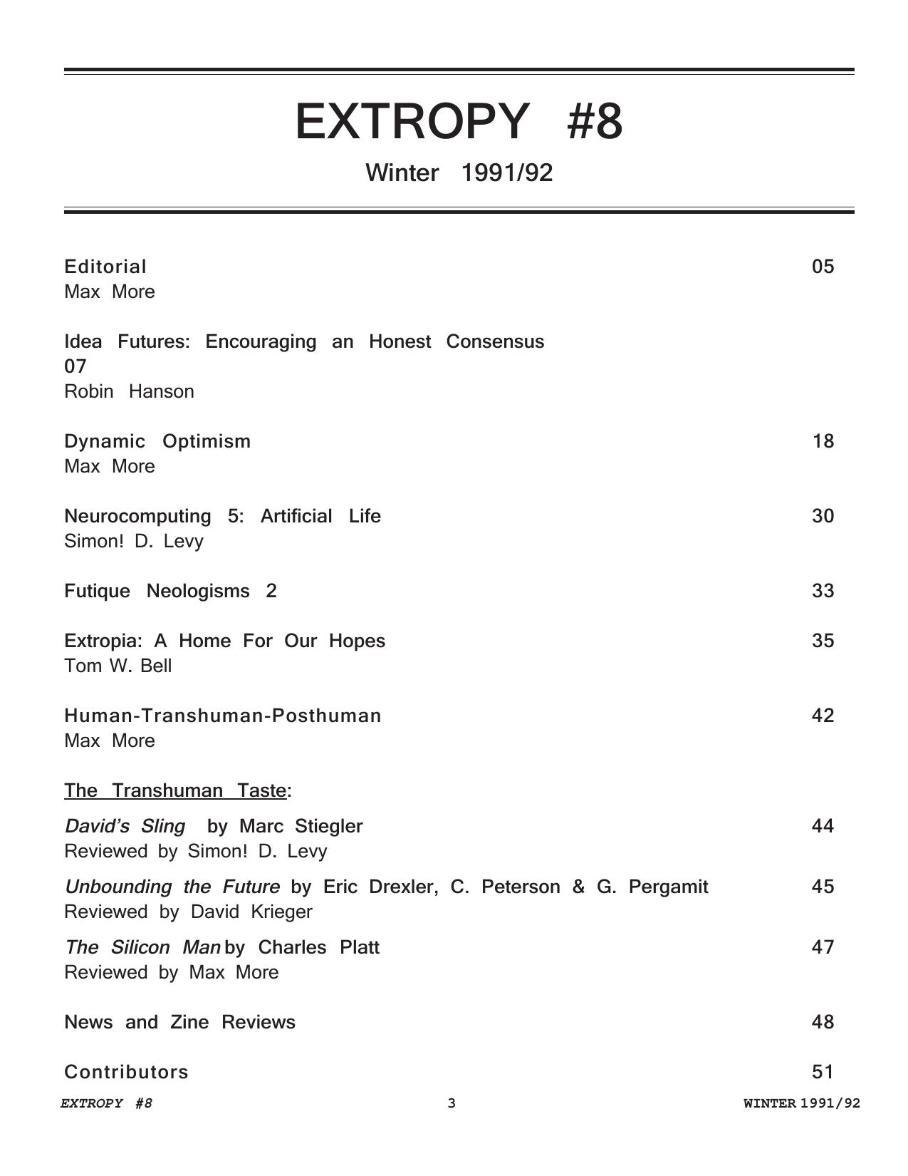 Extropy Issue 8 cover